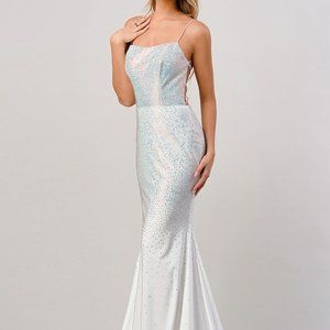 WHITE/MULTI COLOR PROM PARTY RHINESTONE FITTED PROM DRESS Long Dress CD0179
